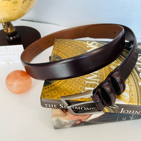 JOSEPH ABBOUD Belt Genuine Leather Gunmetal Buckle Handcrafted In Italy - Picture 3 of 15